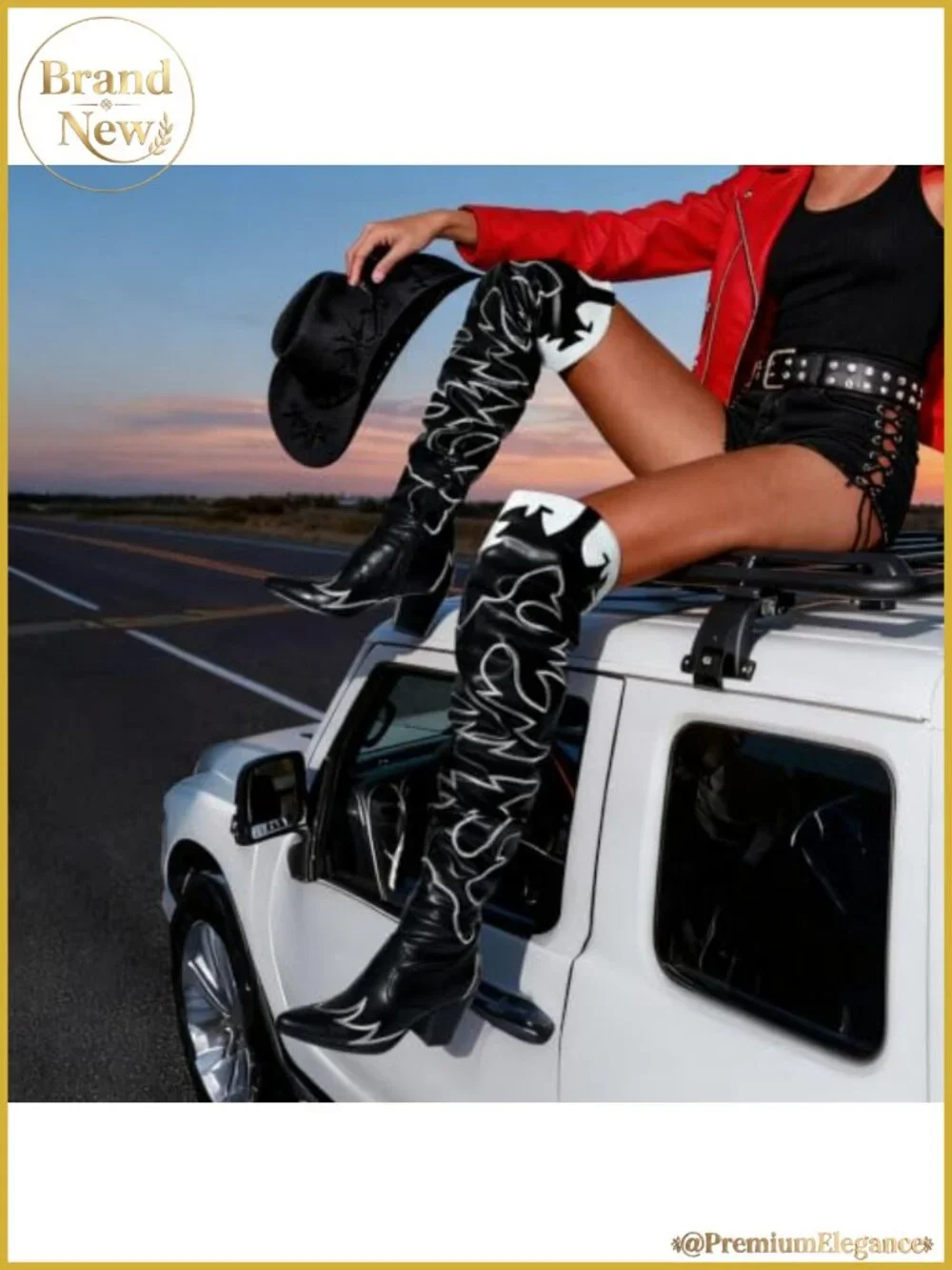 Women's Faux Leather Over the Knee Cowboy Boots Pointed Toe Chunky Heel